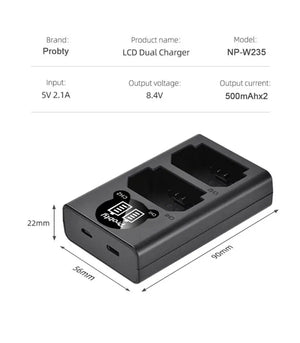 Batterie Probty 2600mAh NP-W235 NP W235 + chargeur double pour Fujifilm X-T5 X-T4 GFX 100S X-H2S GFX 50S II VG-XT4 Grip