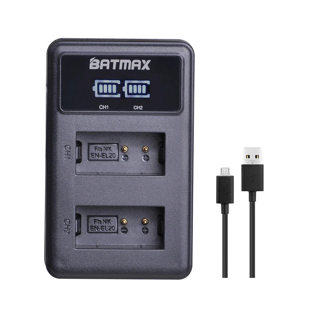 Batterie Batmax EN-EL20 EN-EL20A EN EL20 EN EL20a + chargeur double LED USB pour Nikon Coolpix P1000, Nikon S1 J1, J2, J3 Nikon1 AW1