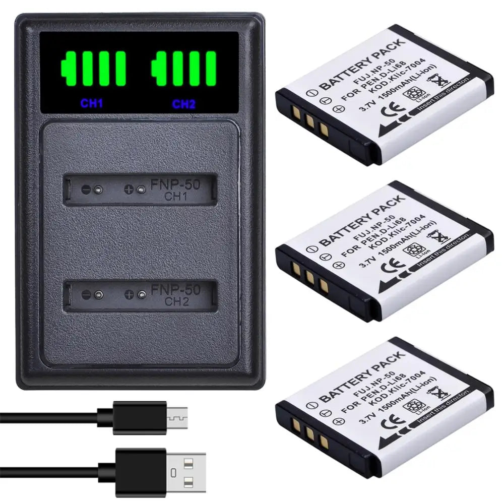 Batterie Batmax NP-50 NP50 + Chargeur Pour Nigit Vision Caméra pour FUJIFILM pour Pentax D-Li68 pour KODAK KLIC-7004