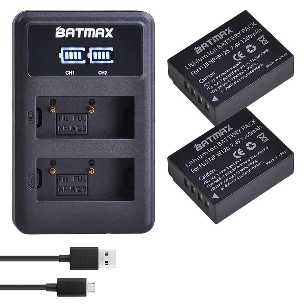 Batterie Batmax 1260mAh NP-W126 NP W126 NP-W126S W126S + chargeur double pour Fuji X-Pro1 XPro1 X-T1 XT1,HS30EXR HS33EXR X PRO1