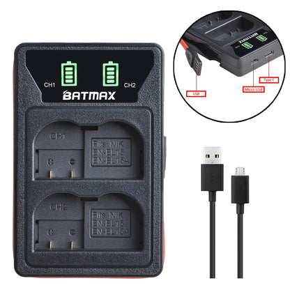 Batterie Batmax 2280mAh EN-EL15C+ chargeur double LED USB pour Nikon Z5,Z6,Z6 II,Z7,Z7II D600 D610 D600E D800 D810 D800E D850