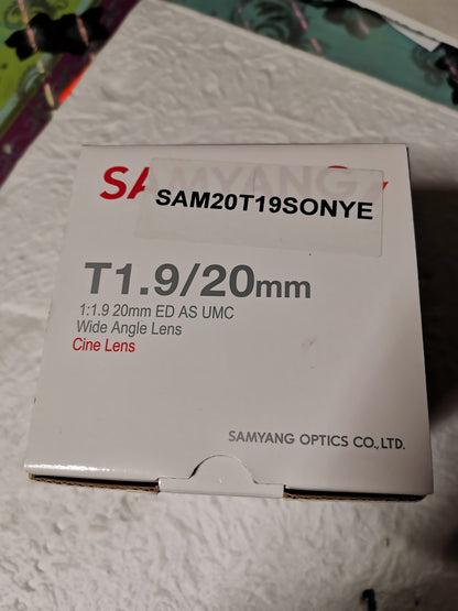 SAMYANG 20mm t1.9 ED AS UMC pour Sony E neuf + garantie