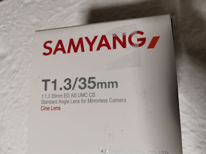 SAMYANG 35 mm T1.3 ED AS UMC CS CINEMA pour Sony E neuf + garantie