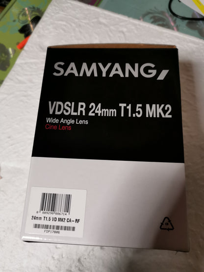 SAMYANG VDSLR 24mm T1.5 MKii Cinéma pour Canon RF neuf + garantie