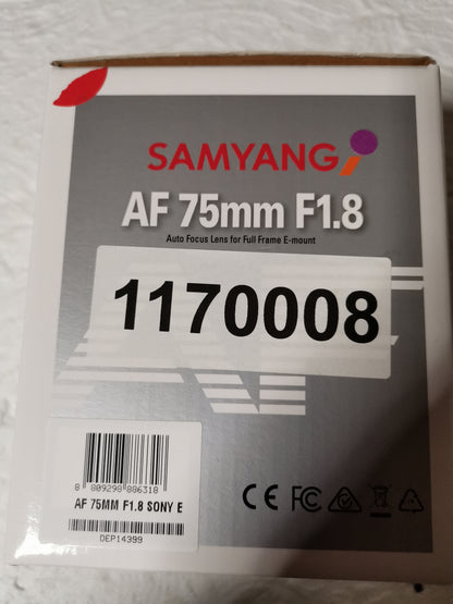SAMYANG AF 75mm F1.8 pour Sony E neuf + garantie