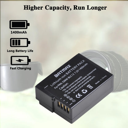 Batterie Batmax 1400mAh DMW-BLC12 BLC12 + Chargeur pour Panasonic Lumix DMC-G7, DMC-G85, DMC-G95, DMC-FZ1000, DC-FZ1000 II