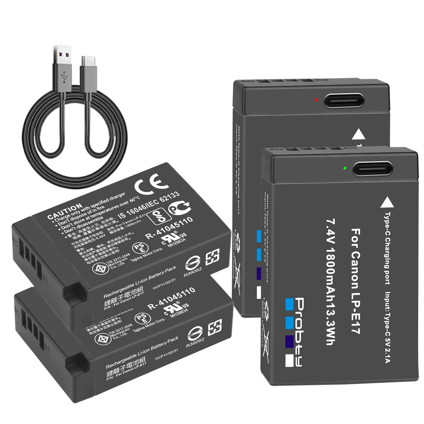 Batterie Probty LP-E17 avec charge rapide de Type C pour Canon M6 II M5 M3 77D T6i 750D T6s 760D T7i 800D T8i 850D...