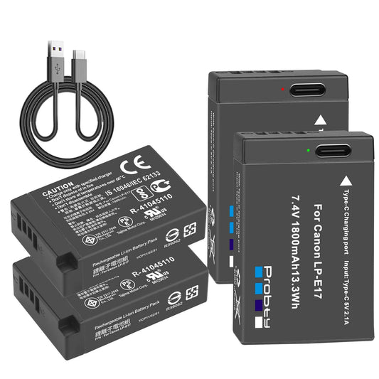 Batterie Probty LP-E17 avec charge rapide de Type C pour Canon M6 II M5 M3 77D T6i 750D T6s 760D T7i 800D T8i 850D...
