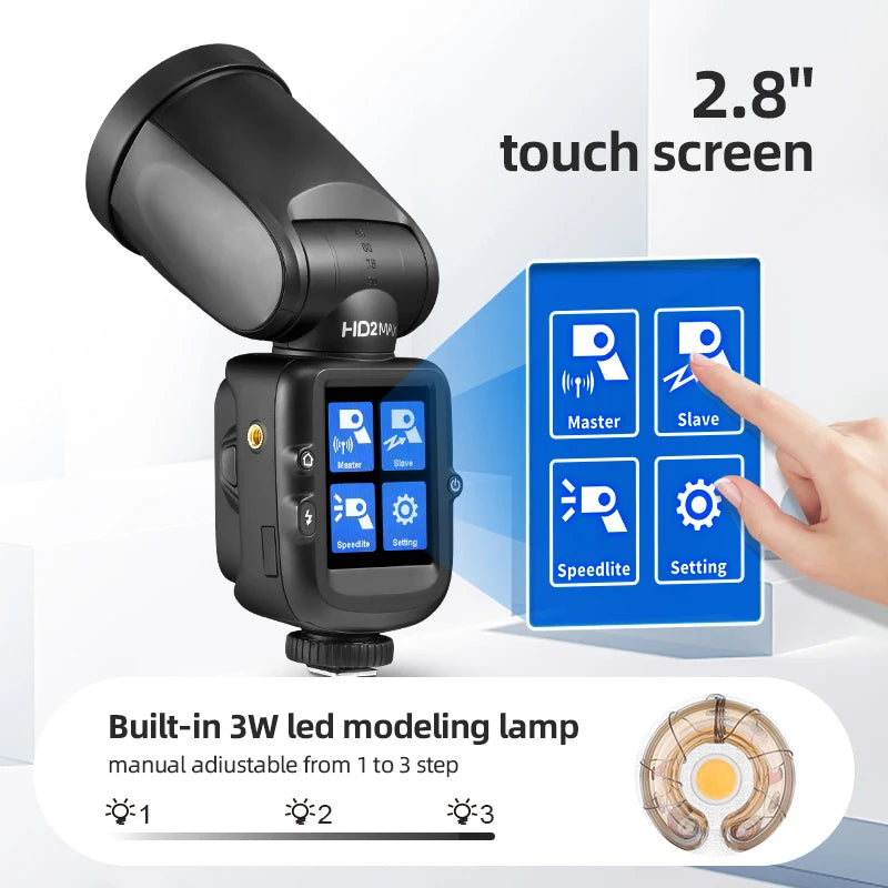 Flash JINBEI HD-2MAX Speedlite TTL HSS 1/8000s Tête Ronde Studio Flash Ω Tube pour Sony Nikon Canon Fujifilm Olympus