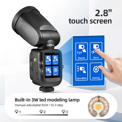 Flash JINBEI HD-2MAX Speedlite TTL HSS 1/8000s Tête Ronde Studio Flash Ω Tube pour Sony Nikon Canon Fujifilm Olympus