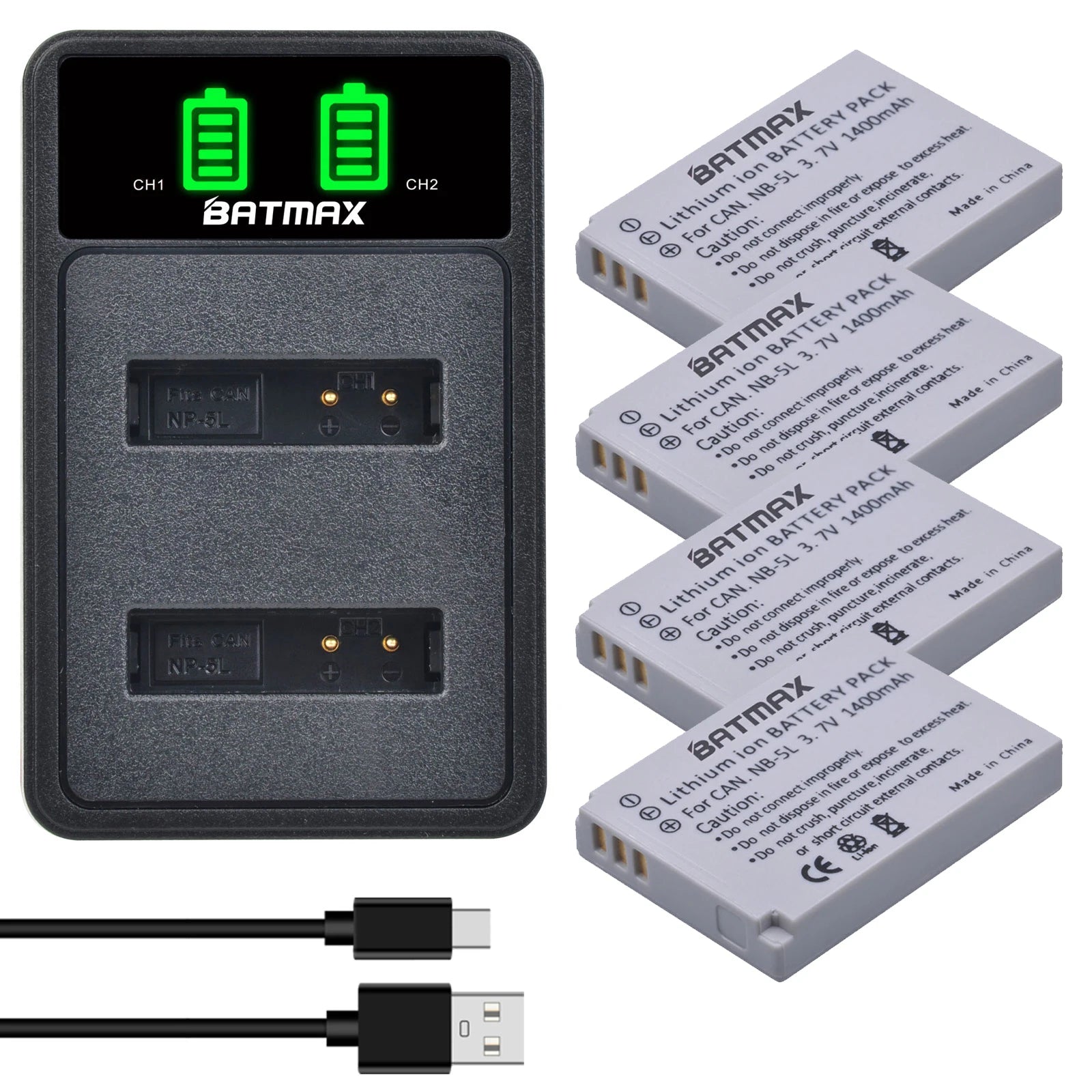 Batterie Batmax NB-5L NB 5L NB5L + chargeur LED double pour Canon Powershot S100 SX200 SX210 IS SX230 HS SD790 SD850 SD890