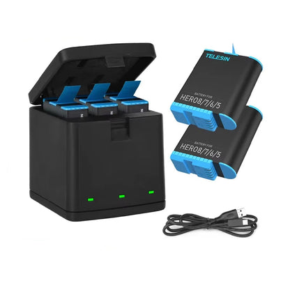 Batterie TELESIN pour GoPro Hero 5, 6, 7, 8, 1220 mAh + Chargeur Rapide à 3 Voies
