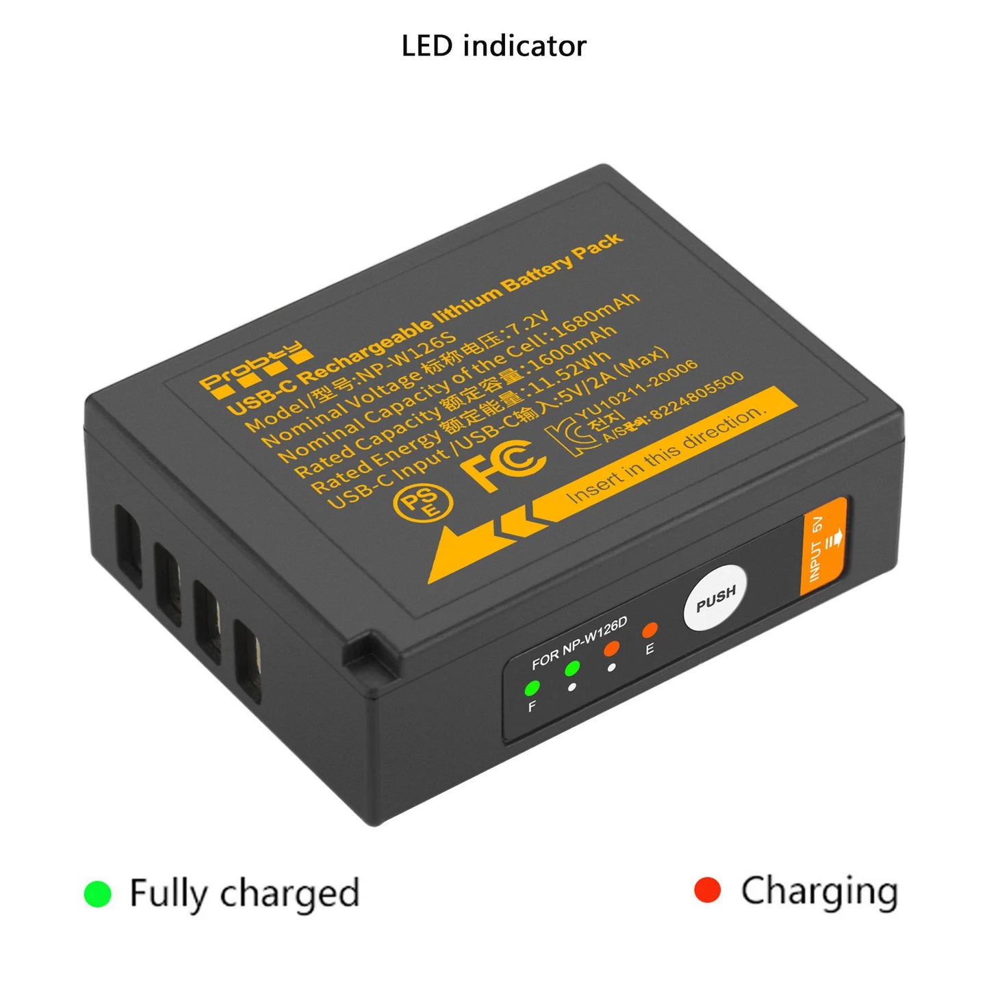 Batterie Probty NP-W126 NP-W126s charge usb-c pour Fuji X100VI X-T30 II X-S10 X-T200 X100F X100V X-A5 X-T50 X-Pro3 X-T3
