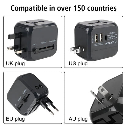 Adaptateur chargeur de prise de voyage universel US EU UK AU avec 2 USB et 1 Type C