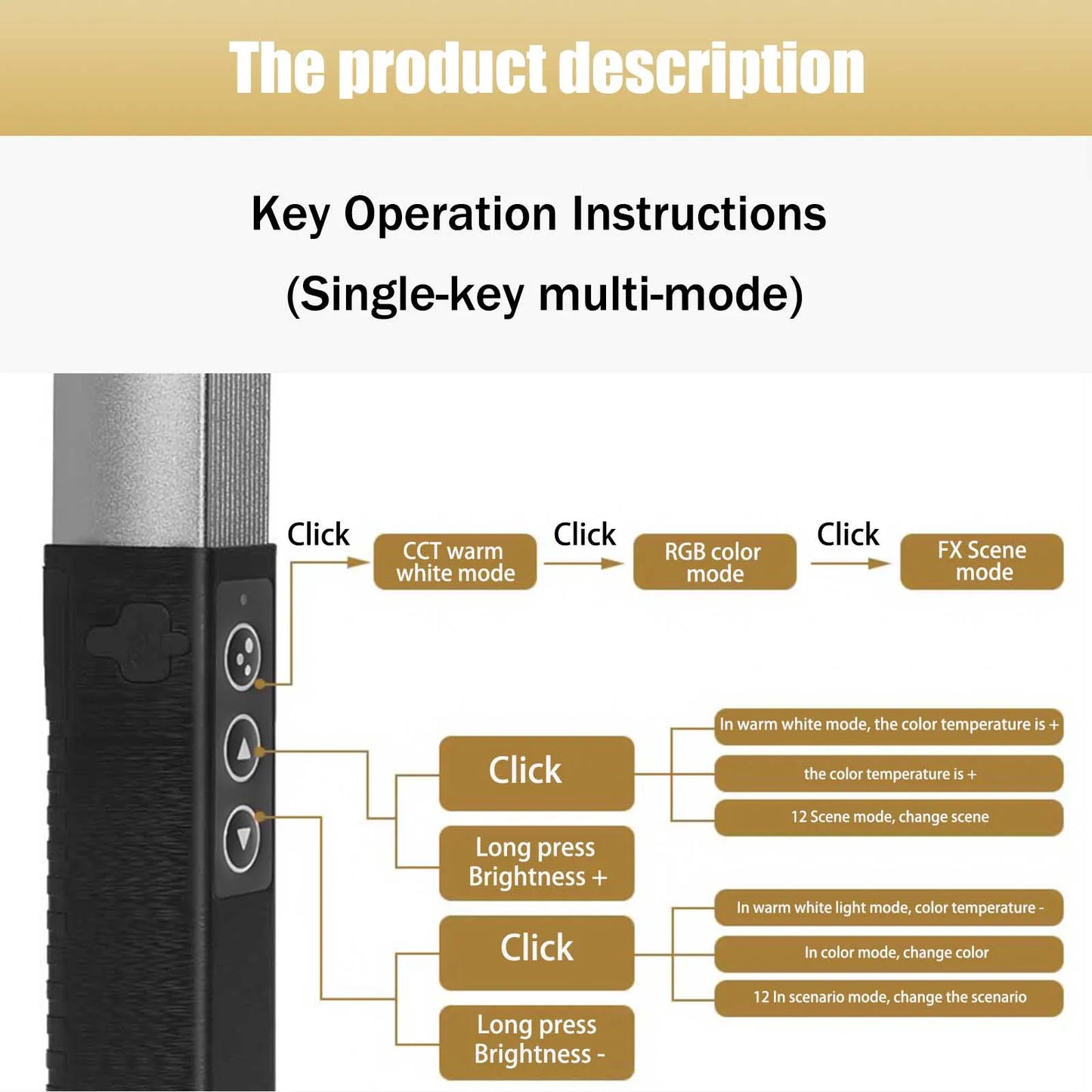 Eclairage LED portable LUXCEO Q508A Lampe vidéo RVB pour photographie, baguette d'éclairage 1000 lumens CRI 95+ 3000 K-6000 K, lampe télécommandé, 36 couleurs sabre laser portatif