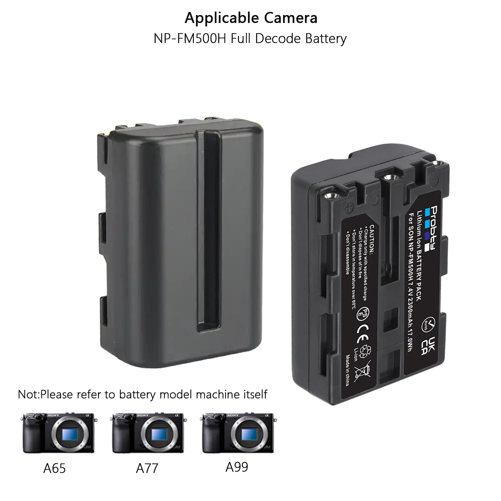 Batterie Probty 2300mAh NP-FM500H NP FM500H + chargeur USB LCD pour Sony Alpha A58 A57 A65 A77 A99 A900 A700 A580 A560 A550