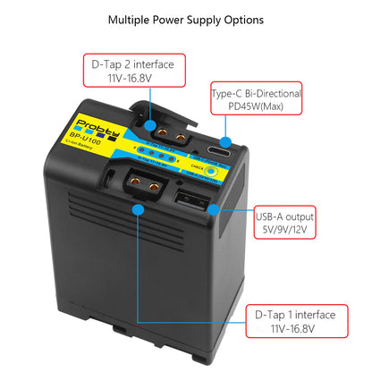 Batterie Probty BP-U100 recharge usb-c pour Sony BP-U30 U60 U70 U90 EX260 EX280 Z280 FS5 7 FX6 Z190 EX1R EX200 avec charge rapide PD45W