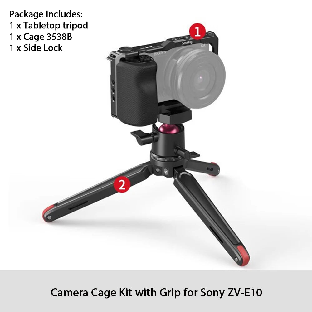 Cage SmallRig 3538 pour Sony ZV-E10 avec poignée et plaque de dégagement rapide intégrée pour kit Arca-Swiss
