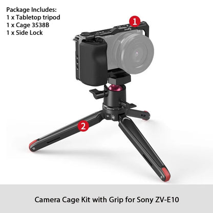 Cage SmallRig 3538 pour Sony ZV-E10 avec poignée et plaque de dégagement rapide intégrée pour kit Arca-Swiss