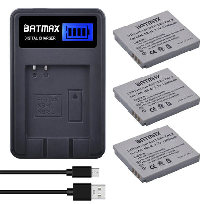 Batterie Batmax NB-4L NB4L + chargeur pour Canon IXUS 50 55 60 65 80 75 100 I20 110 115 120 130 IS 117 220 230 255 HS SD780