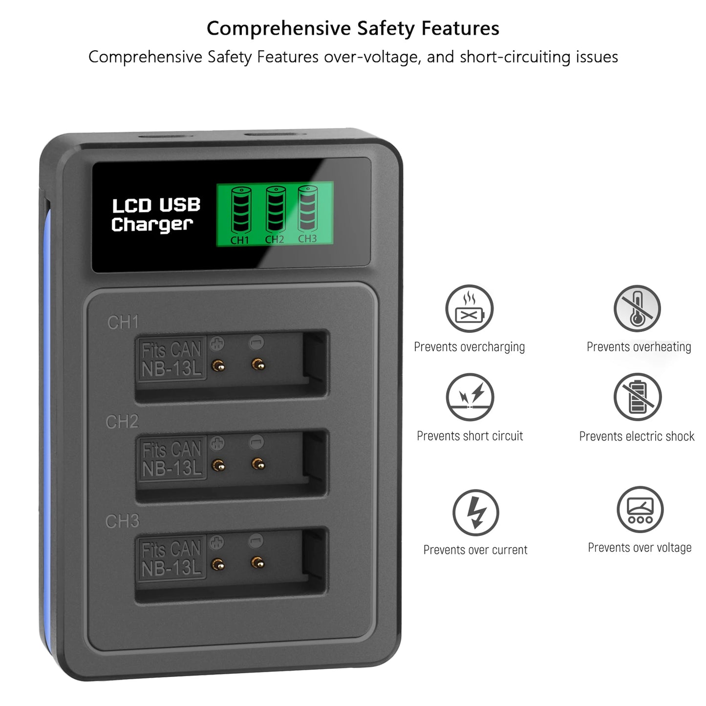 Batterie + chargeur Probty NB-13L NB13L NB-13LH 1600mAh pour Canon PowerShot G5X G7X G9X G7 X Mark II G9 X,SX620 SX720 SX730
