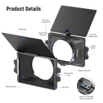 Boite à filtre NEEWER avec plateau filtrant 4 "x 5.65" en Fiber de carbone pour appareil photo reflex numérique sans miroir, compatible avec objectif 67/72/77/82mm