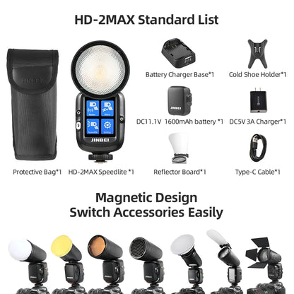 Flash JINBEI HD-2MAX Speedlite TTL HSS 1/8000s Tête Ronde Studio Flash Ω Tube pour Sony Nikon Canon Fujifilm Olympus