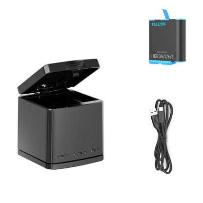 Batterie TELESIN pour GoPro Hero 5, 6, 7, 8, 1220 mAh + Chargeur Rapide à 3 Voies