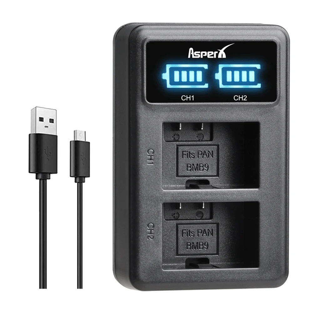 Batterie + chargeur Aspern DMW-BMB9 DMW BMB9 BMB9E pour Panasonic Lumix DC-FZ82 FZ70 FZ60 FZ100 FZ150 FZ40 FZ45 FZ47 FZ48