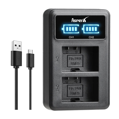 Batterie + chargeur Aspern DMW-BMB9 DMW BMB9 BMB9E pour Panasonic Lumix DC-FZ82 FZ70 FZ60 FZ100 FZ150 FZ40 FZ45 FZ47 FZ48