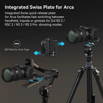 Cage SmallRig pour Sony Alpha 6700 Plaque de fixation rapide intégrée pour Arca avec serre-câble pour HDMI