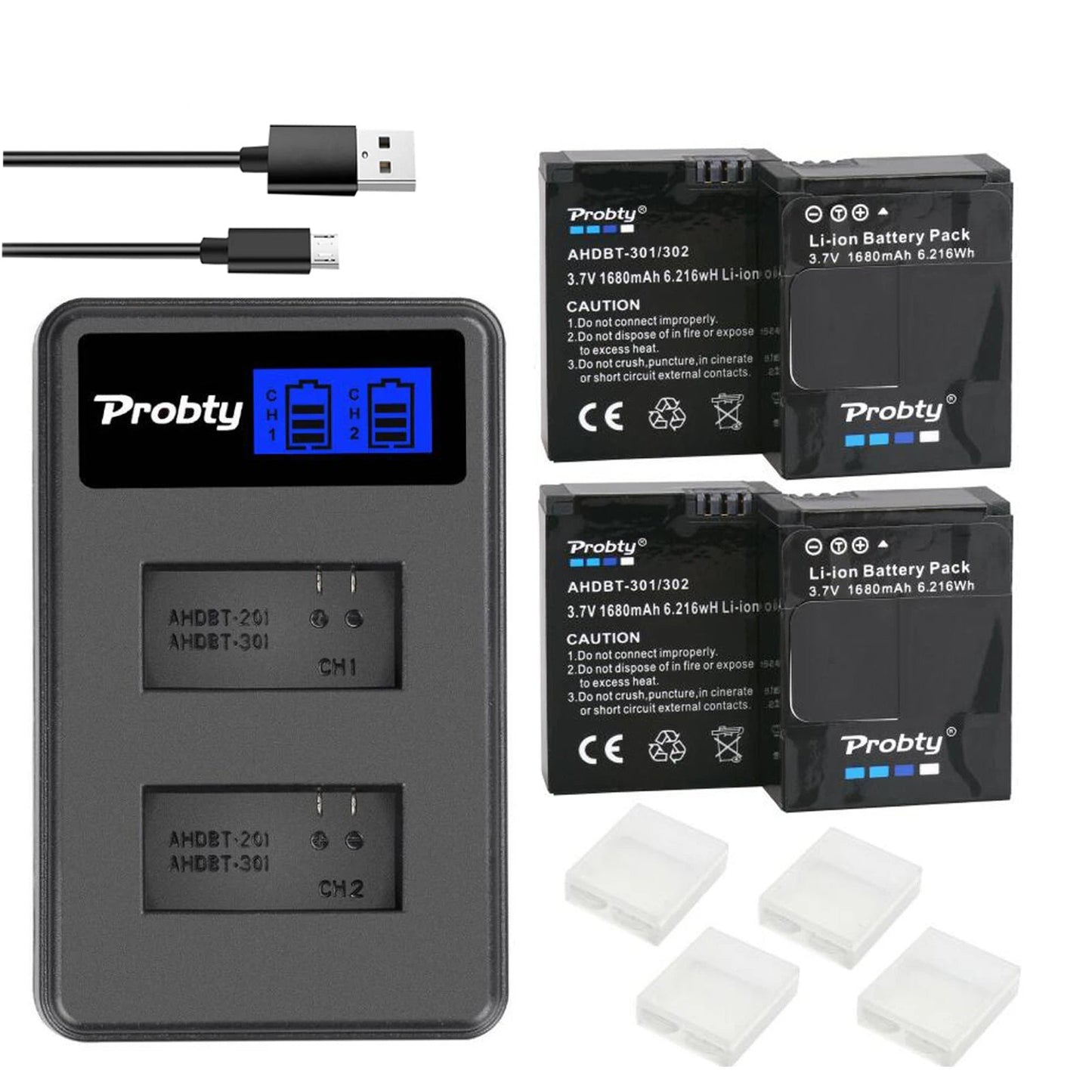 Batterie probty pour GoPro Hero3 Hero 3 + chargeur double