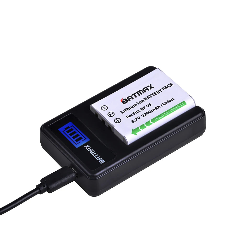 Bateria Batmax 2200mAh NP-95 NP 95 NP95 + carregador USB LCD per a càmera 3D Fujifilm X30 X100 X100S X100T XS1 FinePix F30 F31