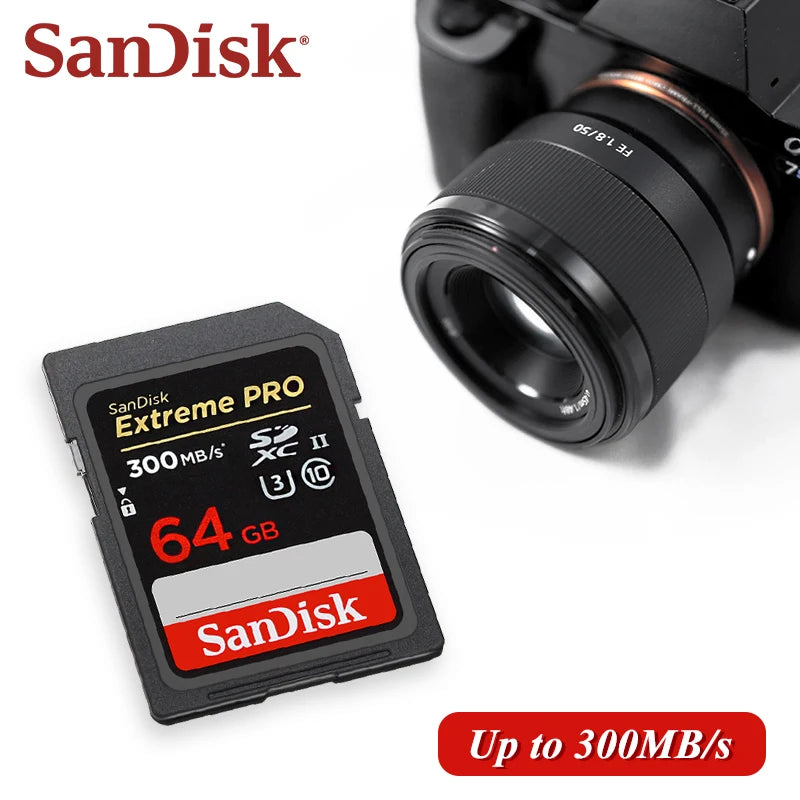 Carte mémoire SD SanDisk 64GB 128GB Max 300 Mb/s UHS-II professionnelles V90 SDXC haute vitesse pour appareil photo 8K 4k U3 C10