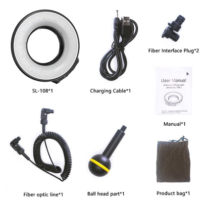 Lampe de poche sous-marine SL-108 Seafrogs avec anneau lumineux fileté de 67mm 1200LM avec lampe Macro de Charge USB pour Sony Olympus TG5/TG4/TG6...