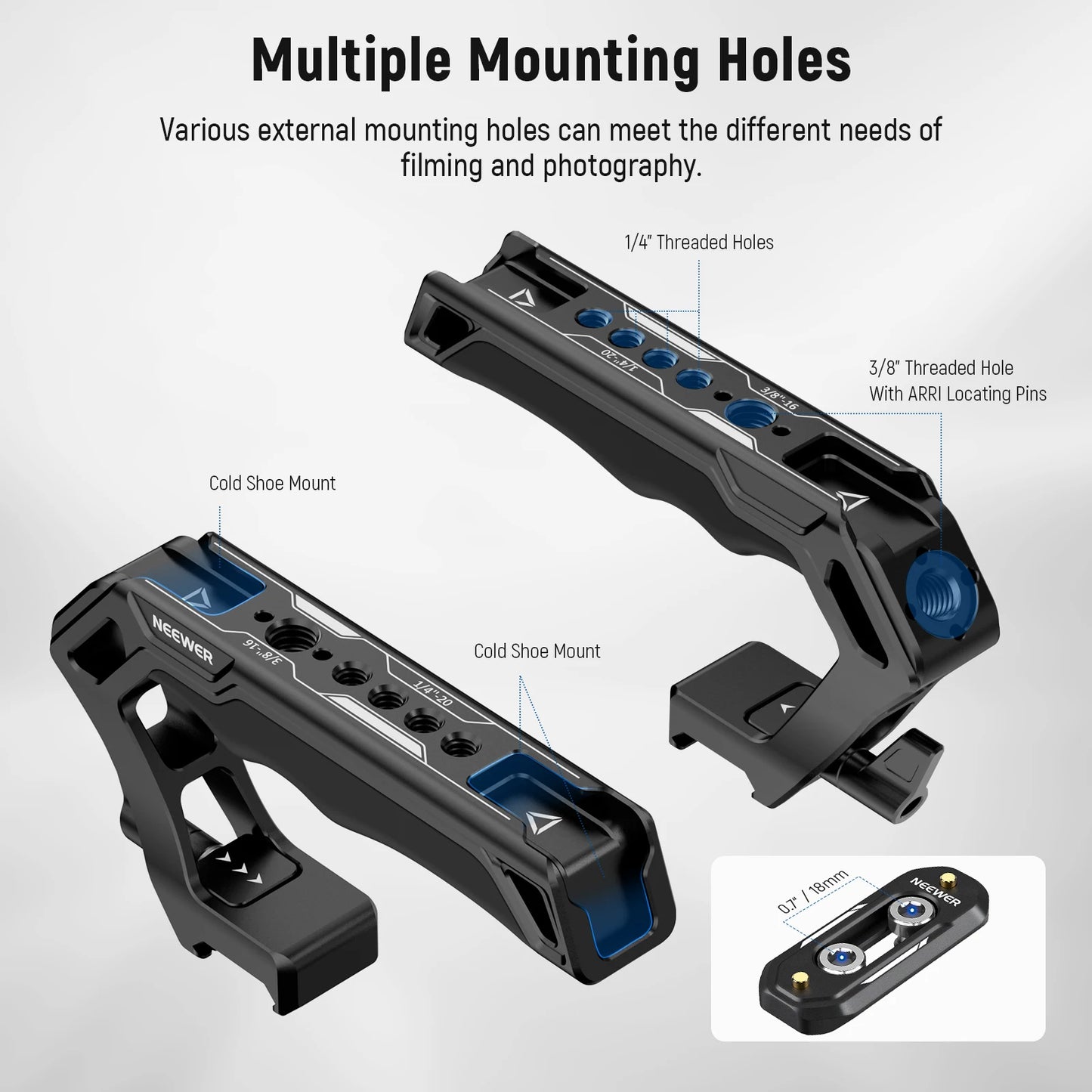 Poignée supérieure et rail de transmission en silicone confortable avec dégagement rapide pour appareil photo