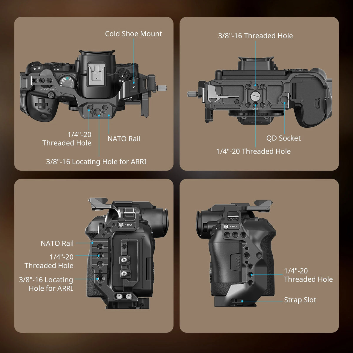 Cage SmallRig 5197 pour Canon eos R6 Mark II, avec poignée supérieure, pince de câble Arca-Swiss, plaque à dégagement rapide