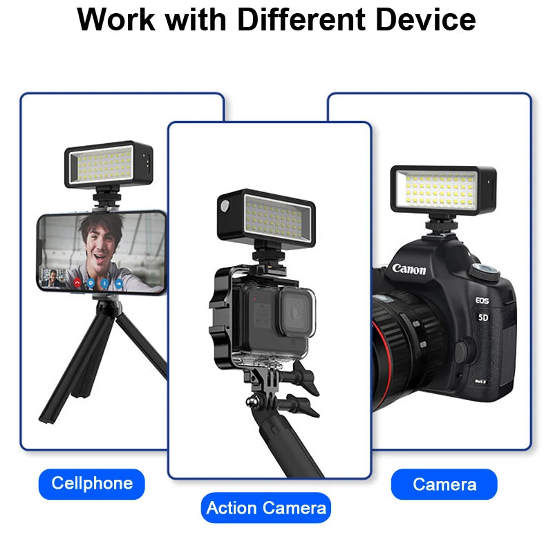 Waterproof Led Video Diving Light, 40M Underwater Lamp for GoPro 13 12 11 10 Sjcam Yi DJI Osmo Action Camera