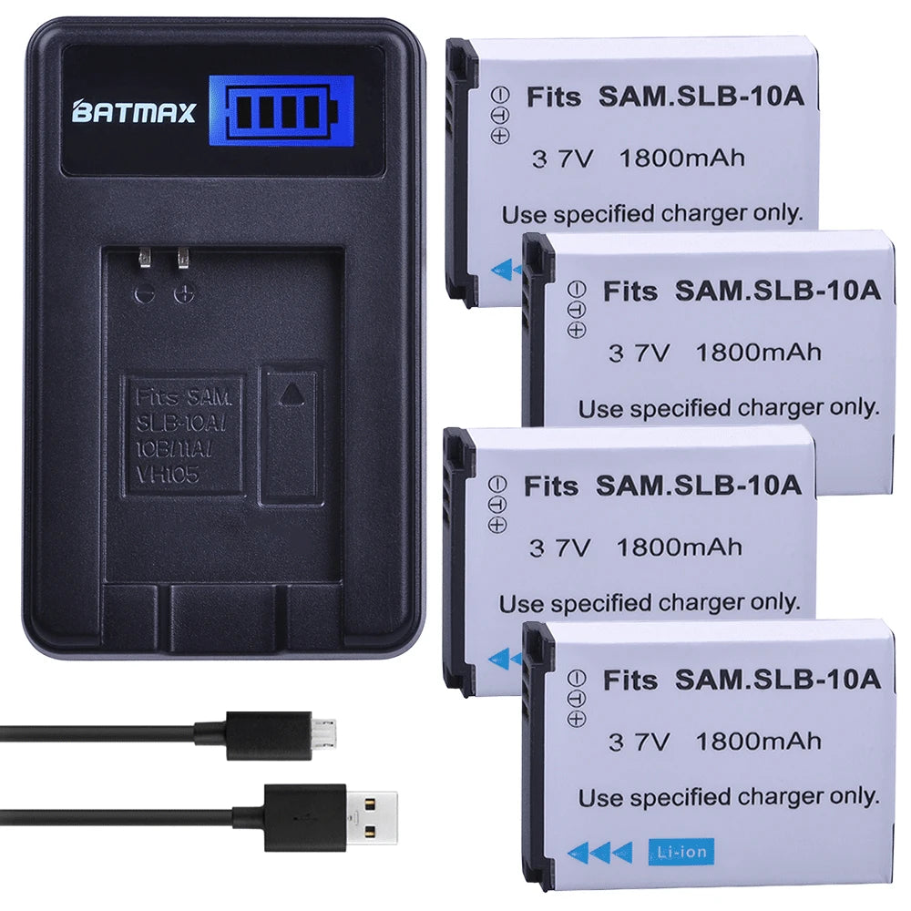 Batterie Batmax SLB-10A SLB 10A + chargeur pour Samsung P800 P1000 PL50 PL51 PL55 SL420 SL502 SL620 SL720 SL820 WB700