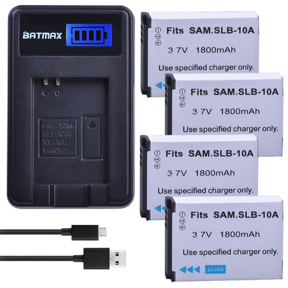 Batterie Batmax SLB-10A SLB 10A + chargeur pour Samsung P800 P1000 PL50 PL51 PL55 SL420 SL502 SL620 SL720 SL820 WB700