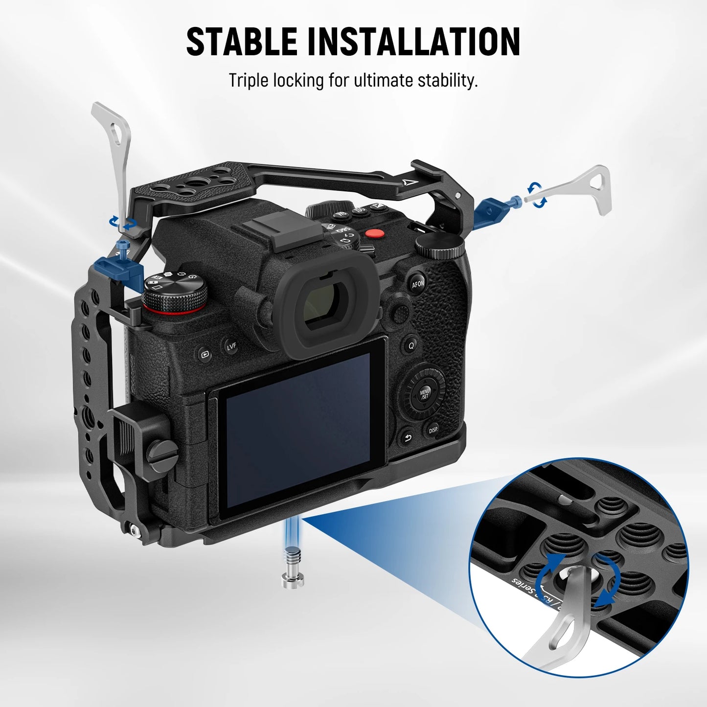 Cage pour Panasonic LUMIX S5 II/S5 IIX G9 II avec pince de câble HDMI, base Arca QR