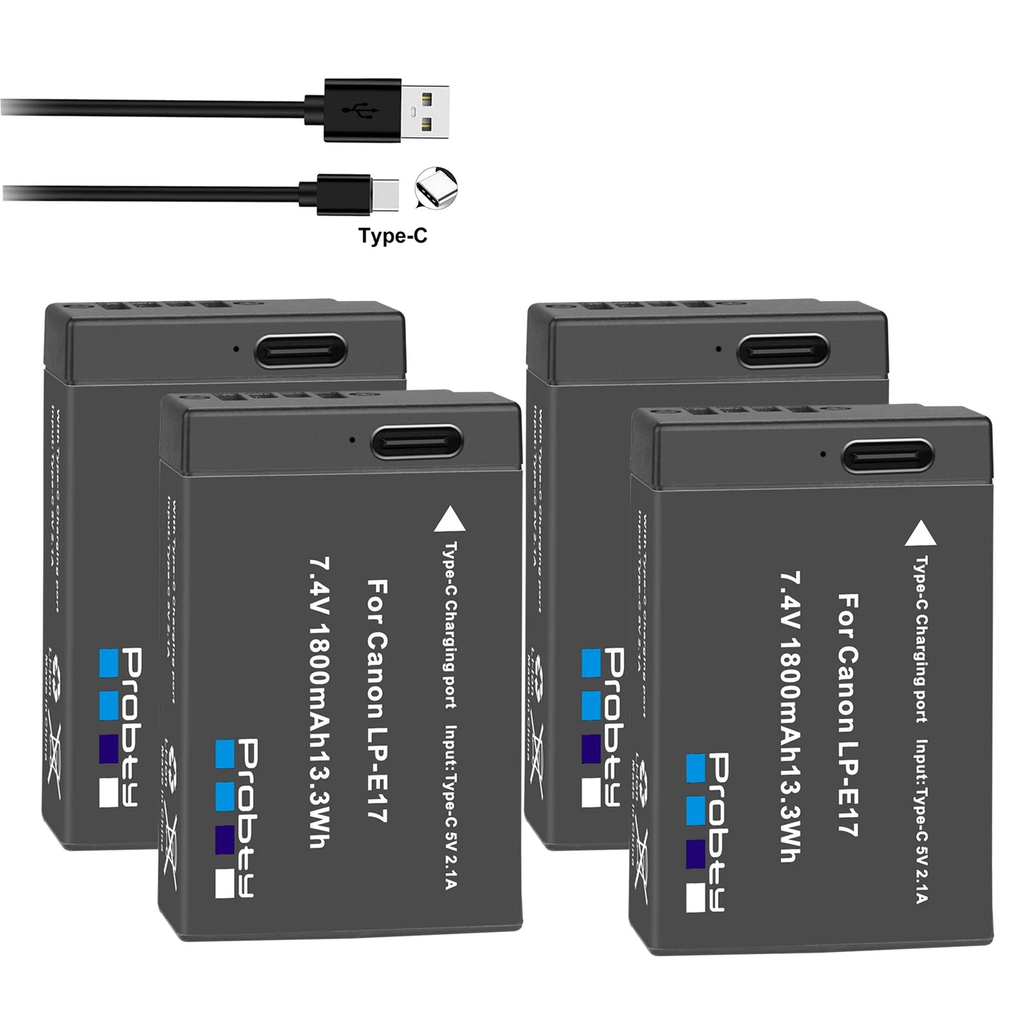 Batterie Probty LP-E17 avec charge rapide de Type C pour Canon M6 II M5 M3 77D T6i 750D T6s 760D T7i 800D T8i 850D...