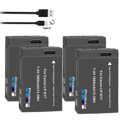 Batterie Probty LP-E17 avec charge rapide de Type C pour Canon M6 II M5 M3 77D T6i 750D T6s 760D T7i 800D T8i 850D...