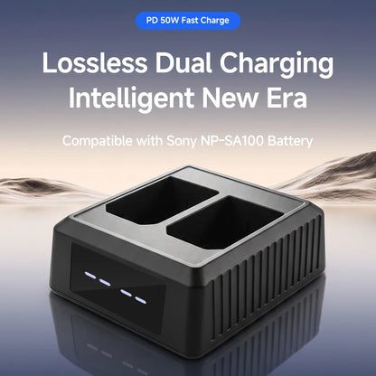 Chargeur de batterie Sony NP-SA100 50W PD, double charge intelligente numérique, puce intelligente, , charge rapide Type-C