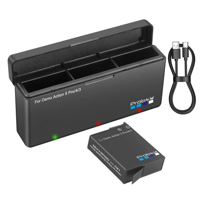 Batterie Probty 2200 mAh pour DJI Osmo Action 5 Pro Action 4 Action 3 + chargeur rapide 3 voie