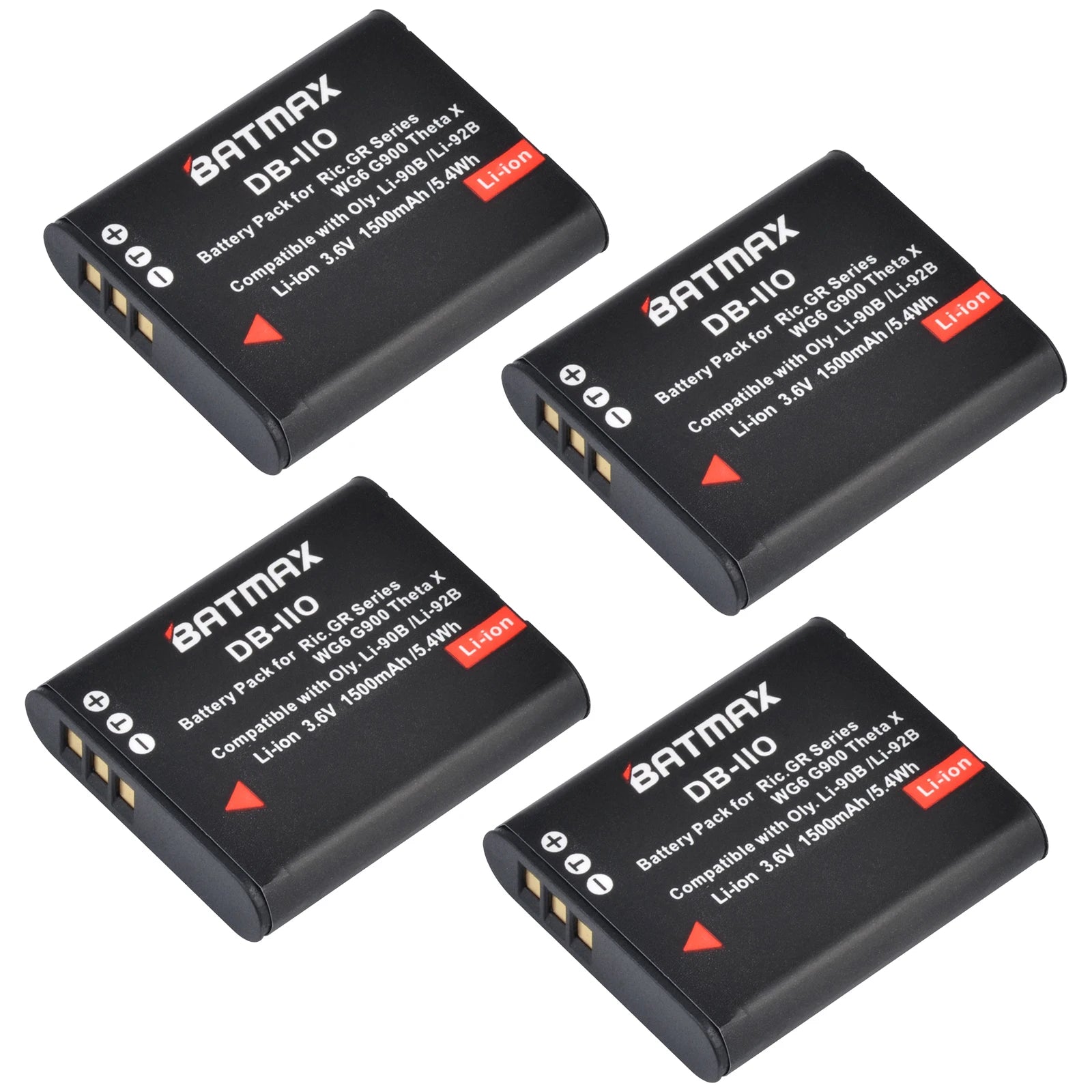 Batterie Batmax DB-110 1500mAh + chargeur double pour appareils photo Ricoh DB-110 GR série Ricoh GR III, GR IIIx, Theta X, WG-6, G900