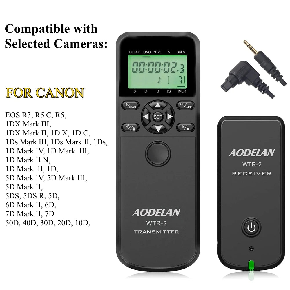 Télécommande intervallomètre AODELAN – minuterie sans fil WTR-2, pour appareil photo Canon, Nikon, Sony, Fujifilm, Panasonic C6, C8, N8, N10, S6, S8, O6, P6