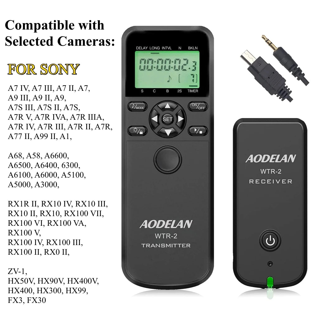 Télécommande intervallomètre AODELAN – minuterie sans fil WTR-2, pour appareil photo Canon, Nikon, Sony, Fujifilm, Panasonic C6, C8, N8, N10, S6, S8, O6, P6