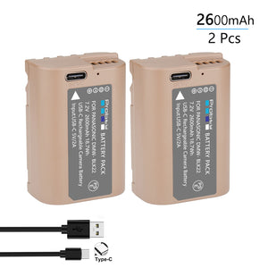 Batterie Probty DMW-BLK22 DMW BLK22, 2600mAh, avec charge USB-C, pour appareils photo Panasonic LUMIX DC-S5 DC-S5 II DC-S5 IIX GH5 II GH6 GH5M2