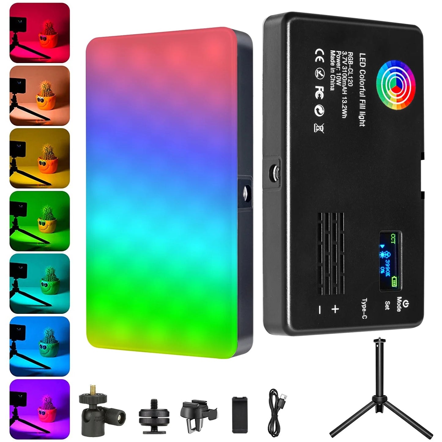 Panneau d'éclairage Lumière RGB LED vidéo photographie CRI95 + 2500-9000K LCD pour Vlog Streaming en direct